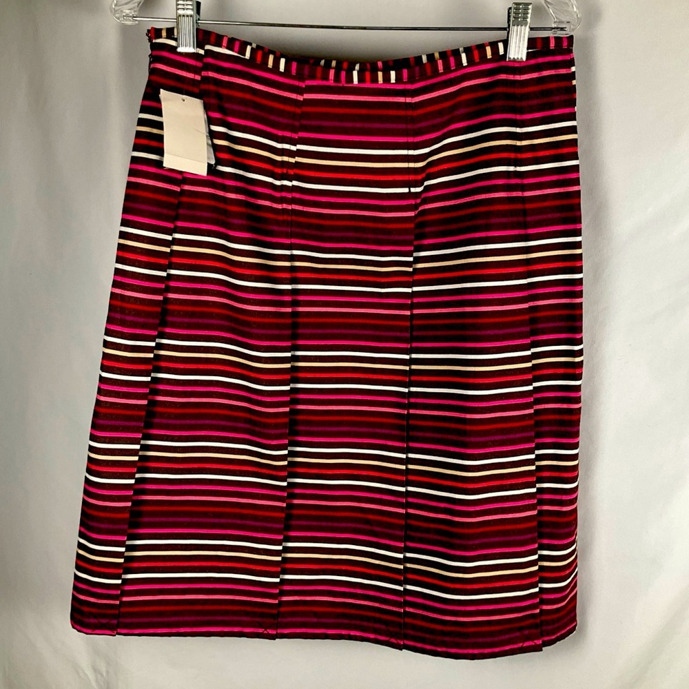 W Work to Weekend Skirt 16 Brown Pink Red Stripe Pleated‎ Knee Length NWT Women